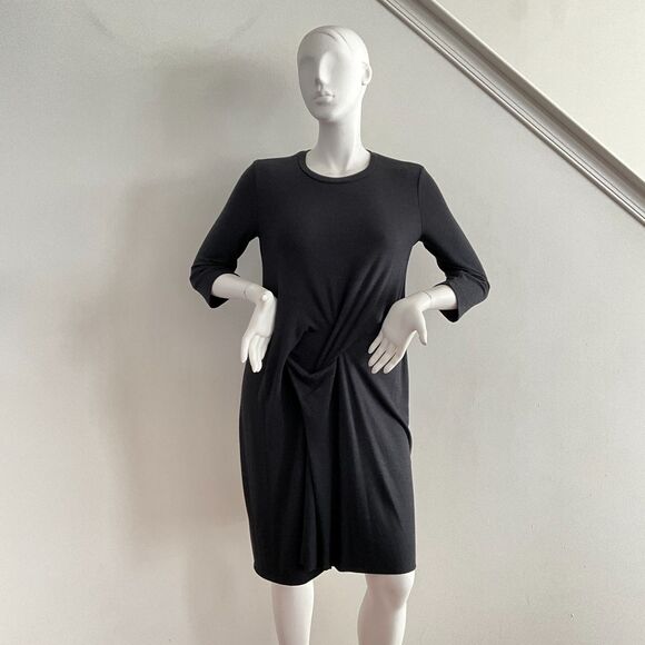 Veronique Miljkovitch Dress M Gray Drapey Midi Asymmetrical Shift - Picture 7 of 9